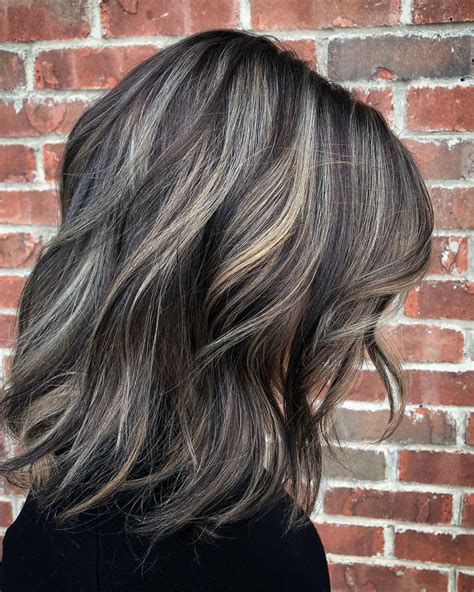 Brunette Hair With Silver Balayage Grey Hair Color Brown Hair Colors