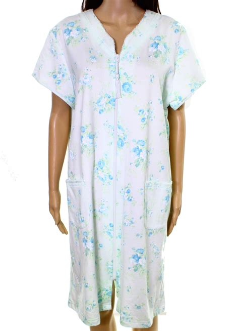 Miss Elaine Miss Elaine New Aqua Blue Womens Size Xl Zip Front Floral