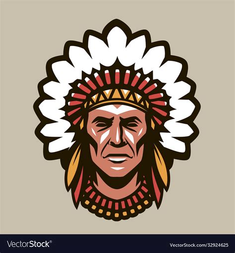 Indian Chief In Headdress Feathers Warrior Vector Image