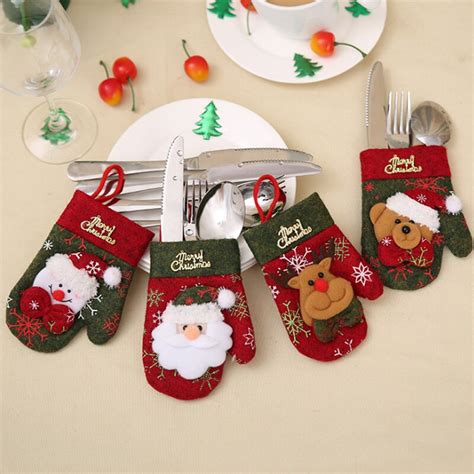 1 X Santa Claus Christmas Gloves Silverwaser Holder Christmas Dinner