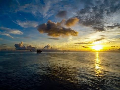 Early Morning Sunrise Over The Sea Cloudy Sky Stock Photo Image Of
