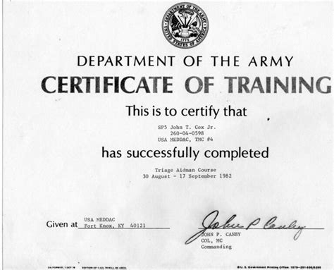 Army Training Certificate Within Army