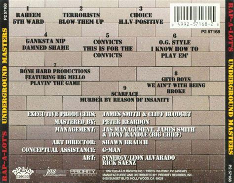 Rap A Lot S Underground Masters By Various Cd 1992 Priority Records In Houston Rap The