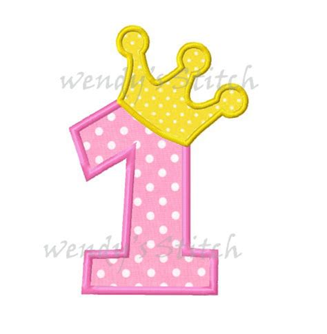 Princess Birthday Number 1 Applique Machine Embroidery Design Etsy