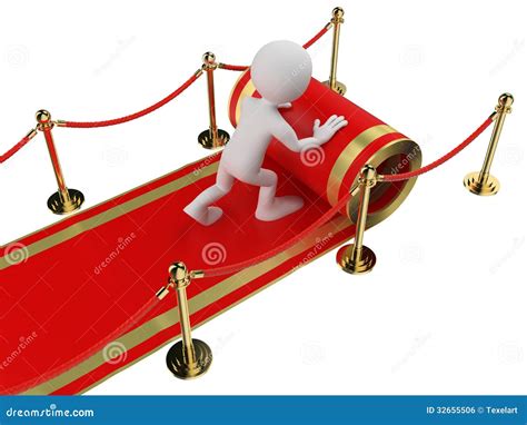 3d White People Worker Rolling Out The Red Carpet Stock Illustration