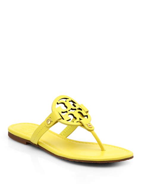 Tory Burch Miller Patent Leather Logo Thong Sandals In Yellow Canary