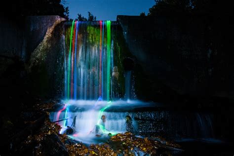 Glow Sticks In Waterfalls Amazing Places Waterfall Long
