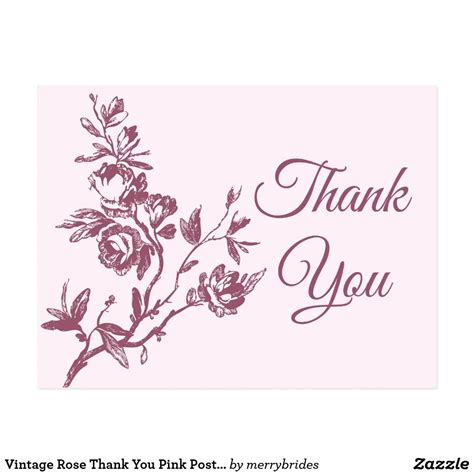 Vintage Rose Thank You Pink Postcard Rose Quotes Thank You Postcards