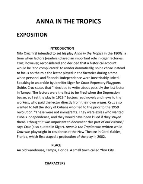 Rb Taskperformance 2 Roleplay Anna In The Tropics Exposition Introduction Nilo Cruz First