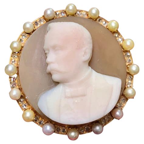 Antique Hardstone Cameo Pearl Diamond Gold Brooch Pin At 1stdibs