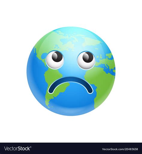 Cartoon Earth Face Sad Emotion Icon Funny Planet Vector Image