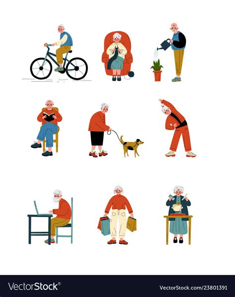 Senior People Daily Activity Set Elderly Men And Vector Image