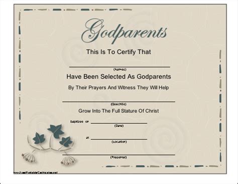 Free Godparent Certificates Printable