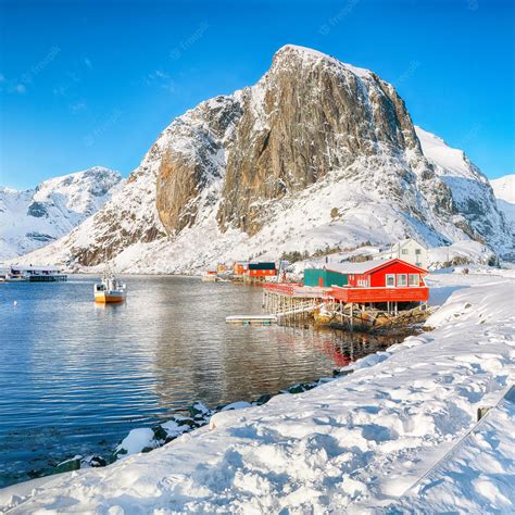 Premium Photo Winter View On Hamnoy Village With Port And