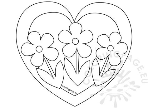 Lots of free coloring pages and original craft projects, crochet and knitting patterns, printable boxes, cards, and recipes. Heart with three flowers coloring page - Coloring Page