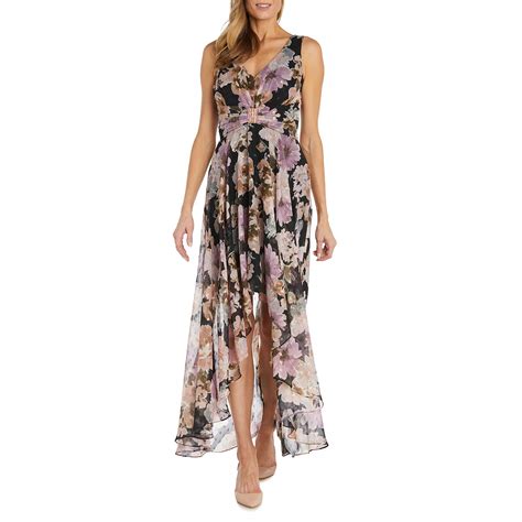 R And M Richards Floral Sleeveless Evening Gown Color Black Rose Gold