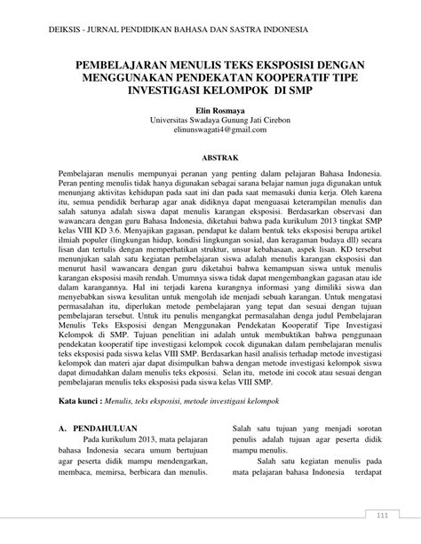 Pdf Pembelajaran Menulis Teks Eksposisi Dengan Menggunakan Pendekatan