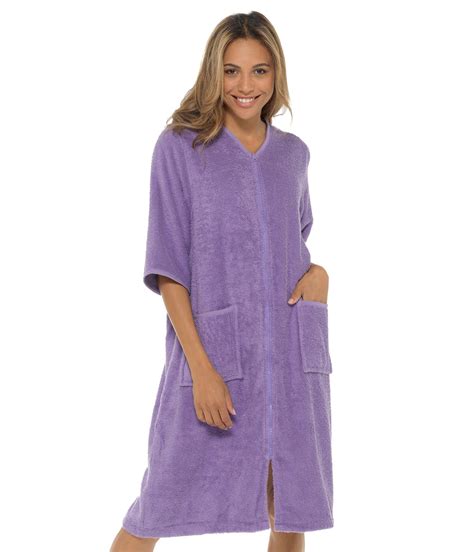 Ladies Zip Up Terry Towelling Dressing Gown 100 Cotton Bathrobe Ebay