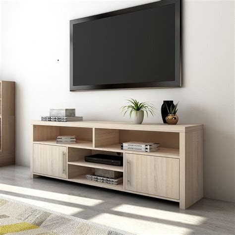 140cm Tv Stand Cabinet 2 Doors Wood Entertainment Unit Storage Shelf