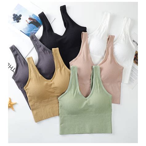 Korean Style Rib Knit Sando Crop Top Smocked Back Padded Outwear On The Go Brallete Shopee