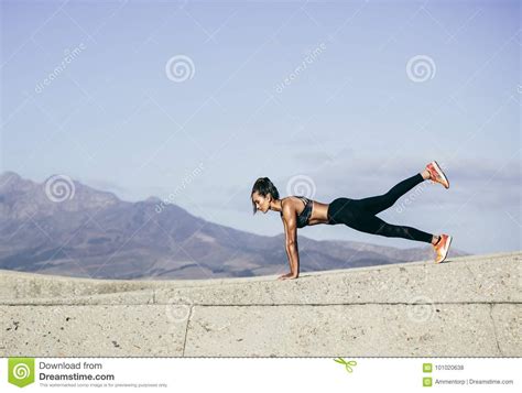 Muscular Young Woman Doing Push Ups Stock Photo Image Of Fitness