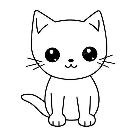 Cute Kitty Coloring Page With Happy Eyes Outline Sketch Drawing Vector