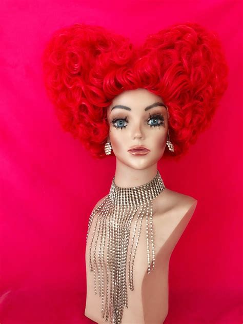 Queen Of Hearts Wig Big Drag Queen Costume Elizabethan Victorian Red All Colors Ebay