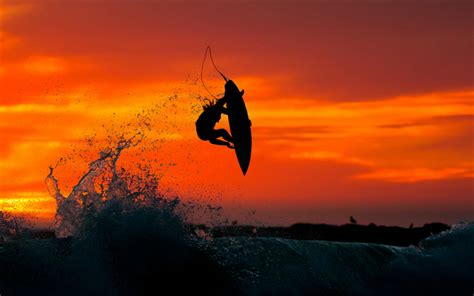 Download Wallpapers Surfing Big Waves Sunset Evening Ocean Waves