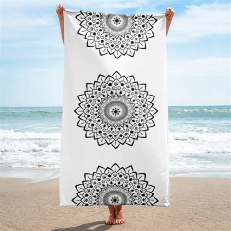 White Black Mandala Beach Towel Print Print 30x60 Inches — The Zebra Lady Mandala Beach Towel