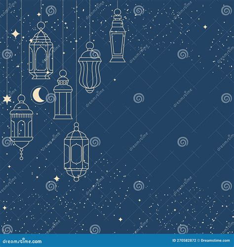 Hanging Lanterns Over Night Sky Arabic Lamp Lights Ramadan Kareem