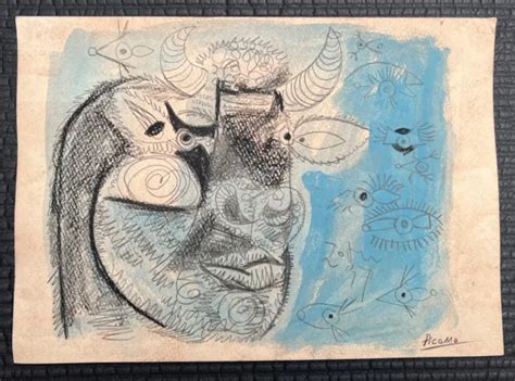 Pablo Picasso Handmade Drawing Painting On Old Paper Signed Stamped Picclick