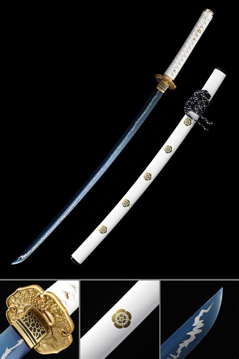 Katana Bleu Et Blanc Épée Katana Japonaise Faite à La Main En Acier