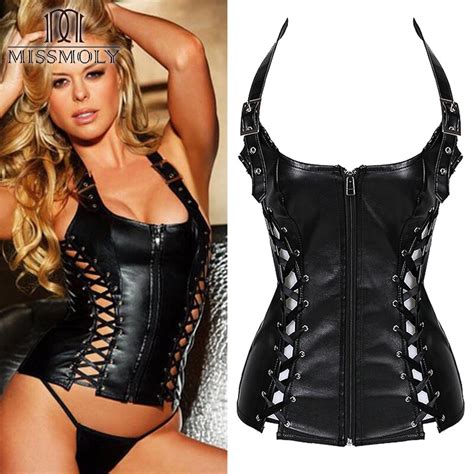 Retro Steampunk Corsets Steel Boned Bustiers Sexy Women Zipper Black