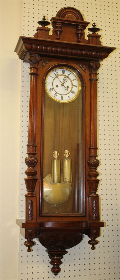 4ft Tall Carved Walnut Gustav Becker Vienna Regulator Wall Clock C1890s