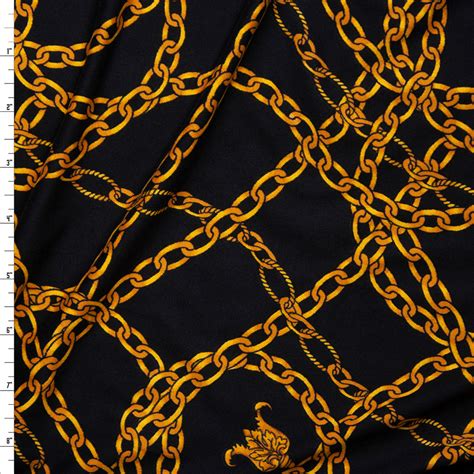 Cali Fabrics Gold Chains On Black Double Brushed Polyspandex Knit