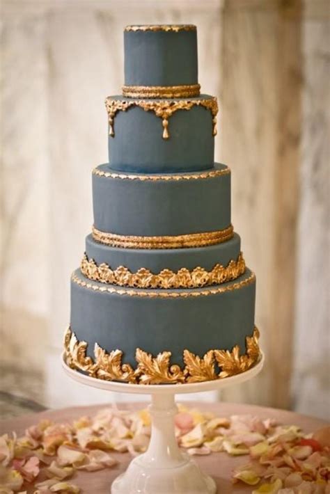 Navy Wedding Navy Blue And Gold Cake 2039679 Weddbook
