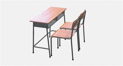 3d Model School Desk And Chair 2 Places Vr Ar Low Poly Cgtrader