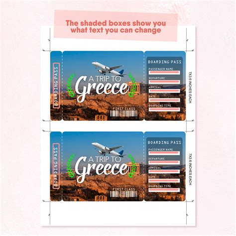 Greece Printable Airline Ticket Boarding Pass Template Etsy