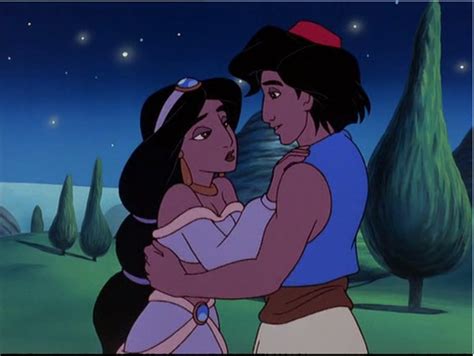 Jasmine And Aladdin Sharing A Romantic Loving Embrace Aladdin And