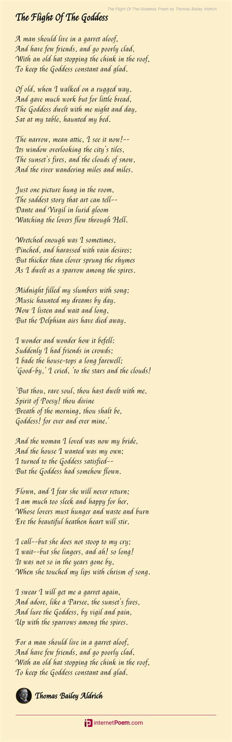 The Flight Of The Goddess Poem By Thomas Bailey Aldrich