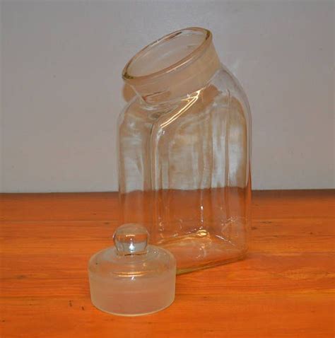 Vintage general store counter display glass jar $40. Vintage glass apothecary jar slanted top tall medium ...