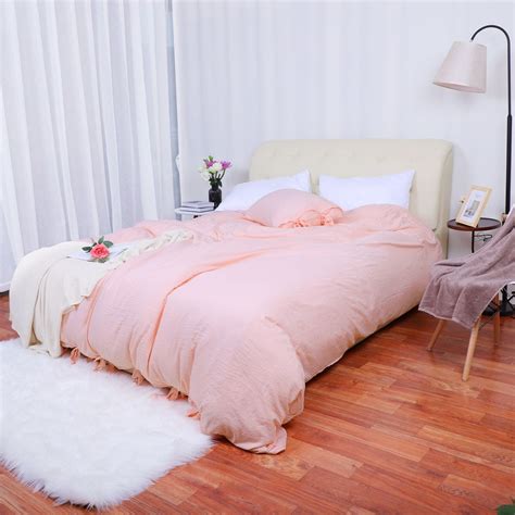 Washed Cotton Comforter Duvet Cover Pillowcase Bedding Set Light Pink Twin Walmart Com