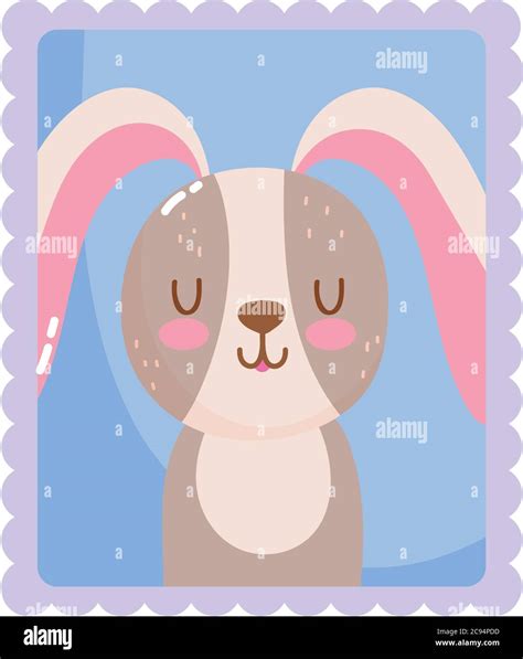 Cute Rabbit Animals Cartoon Postage Mail Stamp Vector Illustration