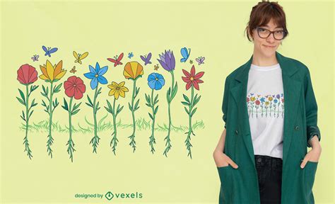 Descarga Vector De Diseño De Camiseta De Flores En Crecimiento