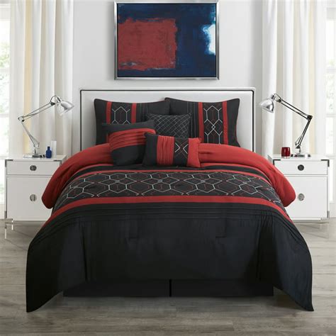 Lanco Autumn Geometric 7 Piece Comforter Bedding Set Blackwine Queen