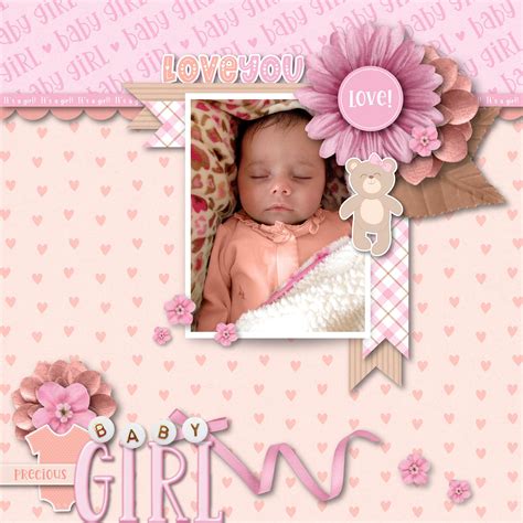 Baby Girl Digital Scrapbook Mini Kit Baby Scrapbook Elements Baby