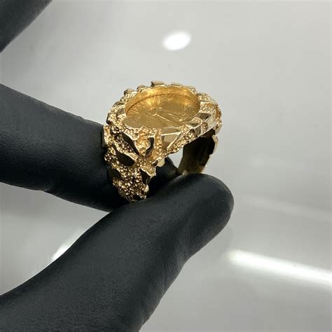 14k Gold Mens Heavy Large Nugget Ring 110oz Liberty 22k Coin Size 105