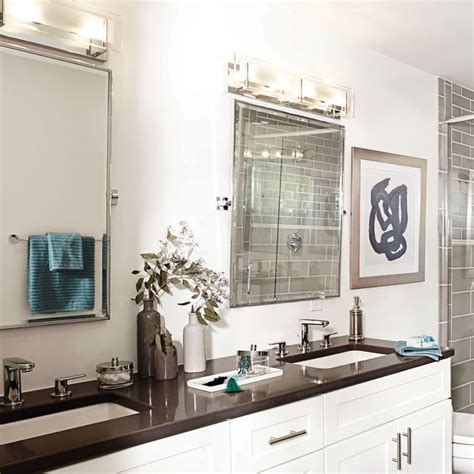 A good rule of thumb is to place your vanity light bar at least. Frances 4-Light Bath Bar | Bathroom design luxury, Hinkley ...