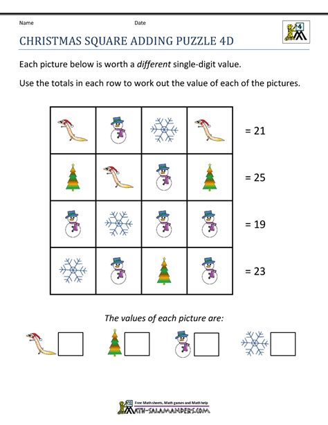 Math Christmas Activities 4th Grade