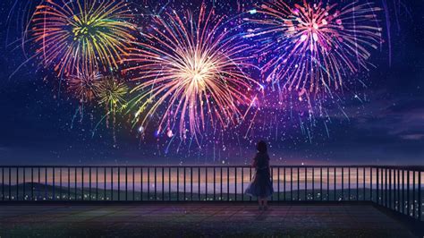 Anime Girl Wallpaper 4k Fireworks Colorful Dream Alone